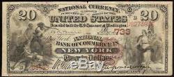 1882 $ 20 Dollar Bill États-unis National Bank Note Grande Monnaie Papier Monnaie