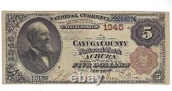 1882 Cayuga Comté $5 Banque Nationale D'auburn Ny Grande Taille Cinq Dollars Devise