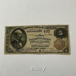 1883 New York $5 Monnaie Nationale La Quatrième Banque Nationale De La Ville De Ny