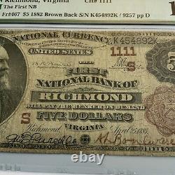 1885 Virginie 5 $ Monnaie Nationale Première Banque Nationale De Richmond Pmg Brownback