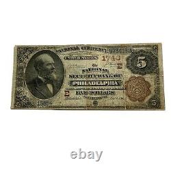 1890 Penn 5 $ Monnaie Nationale La Banque Nationale De Sécurité De La Philadelphie