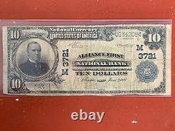 1902 $ 10 $ Alliance Ohio National Bank Note Devise 3721 #u934208