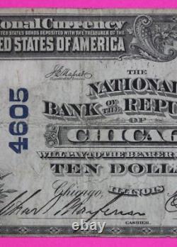 1902 10 $ Banque Nationale de la République de Chicago Billet de banque national en papier-monnaie 09