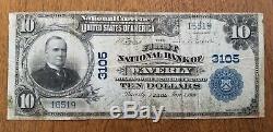 1902 $ 10 DIX Dollars Waverly, Iowa Première Monnaie Nationale Monnaie 3105 Note