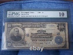 1902 $10 Davenport Iowa Ia National Currency Plain Back # 15 1st National Bank #
