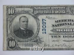 1902 $ 10 Grandes Monnaie Nationale Américaine Merchants Bank Mobile Alabama 13097