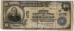 1902 10 $ Monnaie Nationale Note 1672 Bank Of Atchison Grande Taille Sz176