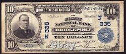 1902 $10 Première Banque Nationale Note Monétaire Bridgeport Connecticut Très Bien Vf