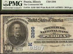 1902 $ 100 Dollar Peoria IL Banque Nationale Remarque Grande Monnaie Vieux Billets Pmg