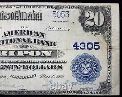 1902 $20.00 Monnaie Nationale, The American National Bank Of Ripon, Wisconsin
