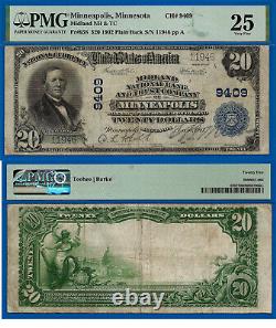 1902 20 $ Banque nationale Minneapolis, Minnesota CH # 9409 PMG 25 note de note de la plus haute qualité