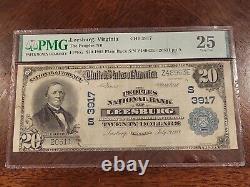 1902 20 $ Bill Leesburg Virginia National Bank Note Grand Argent En Devises Pmg 25