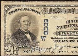 1902 $ 20 Dollar Bill Peoples Banque Nationale Kansas City Note Grande Monnaie 9309