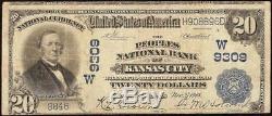 1902 $ 20 Dollar Bill Peoples Banque Nationale Kansas City Note Grande Monnaie 9309