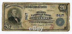 1902 20 $ Première Banque Nationale De Shellman (géorgie) Grande Taille Circ Circus Rare