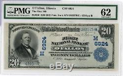 1902 20 $ Première Banque Nationale Pmg 62 O'fallon Illinois Plain Back Devise Jy542