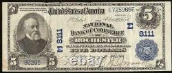 1902 $5 Dollar Bill National Bank Note Grande Monnaie Old Paper Money Rochester