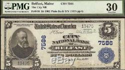 1902 $ 5 Dollar City Banque Nationale De Belfast Billet De Monnaie En Monnaie Pmg 30