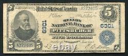 1902 $5 La Banque Nationale De Mellon De Pittsburgh, Pa Monnaie Nationale Ch. Numéro 6301