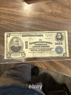 1902 5 $ La Banque de Californie Association Nationale Monnaie Nationale Ch. #9655