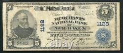 1902 5 $ Merchants Banque Nationale De New Haven, Ct Monnaie Nationale Ch. #1128