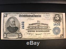1902 5 Monnaie Nationale Grande Note De La Banque Nationale De Baltimore