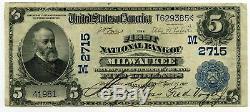 1902 5 $ Monnaie Nationale Grande Note M2715 Milwaukee Wisconsin First Bank Bh367