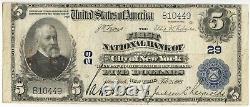 1902 5 $ Note De Devise 29 Première Banque Nationale De La Ville De New York Mb988
