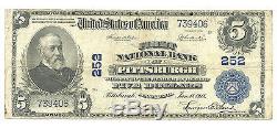 1902 $ 5 Première Banque Nationale De Pittsburgh Ch 252 Grande Monnaie Nationale De Grande Taille