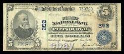 1902 5 $ Première Banque Nationale de Pittsburgh Cinq Dollars Sceau Bleu Devise Nationale