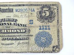 1902 $ 5 Richmond, Va Banque Nationale Note Virginia Monnaie S 1111 Diffusion