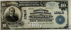 1902 Banque Nationale Niveau Rarale De $ 10 De K. C, Mo (stockyards). Vf / Xf 1/15 Connu