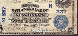 1902 Billet de banque de la deuxième banque nationale de 5 $ Nouvelle-Haven, Connecticut Très bien Vf