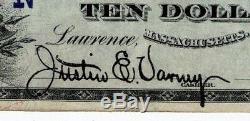 1902 Db $ 10 Usd État De La Baie Billet De Banque Du Massachusetts National Bank Devise Ch Vf +