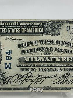 1902 Grand Billet De 10 $ DIX Dollars First Wisconsin Banque Nationale Milwaukee Devise