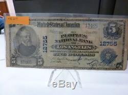 1902 La Banque Nationale Peoples De Los Angeles # 12755 Monnaie Nationale 5 $ Note
