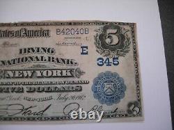 1902 Monnaie Nationale Irving Banque Nationale Ny. Note De 5 $ Distribuée