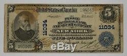 1902 Pb $ 5 De New York Banque Nationale Note Devise Stained Vf Very Fine 034