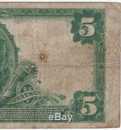 1902 Pb 5 $ First National Bank Note Devise Wood River Illinois Circulated Fin