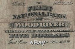 1902 Pb 5 $ First National Bank Note Devise Wood River Illinois Circulated Fin