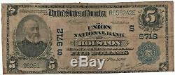 1902 Pb $ 5 Union Banque Nationale Houston Texas Billet De Banque National Amende