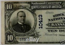 1902 Rare Banque Nationale De 10 $ De K. C, Mo (stockyards). Vf / Xf 1/15 Connu