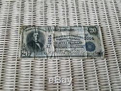 1902 Sceau Bleu National Des États-unis Grande Note De 20 $ Sur La Devise! Charte Bancaire M2894