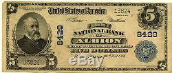 1902 Series National Currency La Première Banque Nationale D'albion IL $ 5 Note