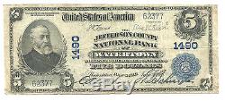 1905 5 $ Jefferson County Nat Bank De Watertown Ny Grande Monnaie Nationale Vg