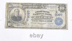1908 10 $ Commercial Nat'l Bank Of Raleigh Monnaie Nationale Grande Note 0930