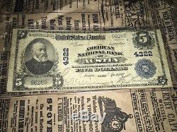 1910 $ 5 Cinq Dollars Monnaie Nationale La Banque Nationale Américaine Austin Texas