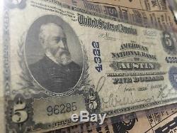 1910 $ 5 Cinq Dollars Monnaie Nationale La Banque Nationale Américaine Austin Texas