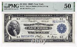 1918 1 $ New York Ny B-2 Monnaie Nationale Sceau Bleu Réserve Fédérale Note