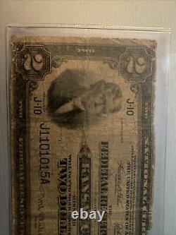 1918 $2 Monnaie Nationale Kansas City Cuirassé U.s. Federal Reserve Bank Note